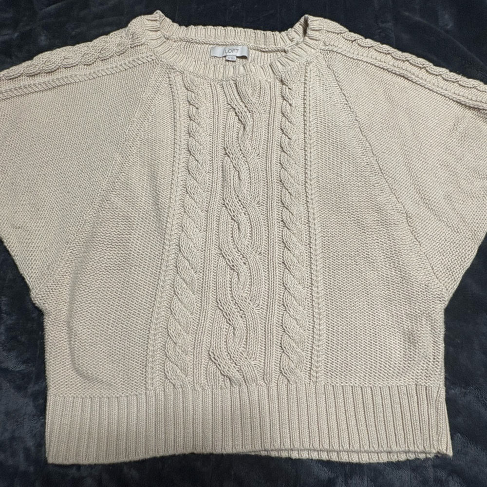 LOFT Beige Cable Knit Sweater